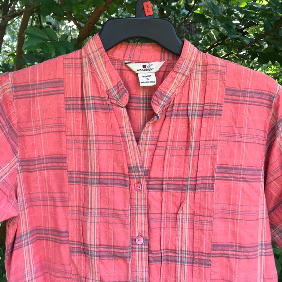 Woolrich Pleated Orange Plaid Button Up Blouse S - Picture 9 of 9